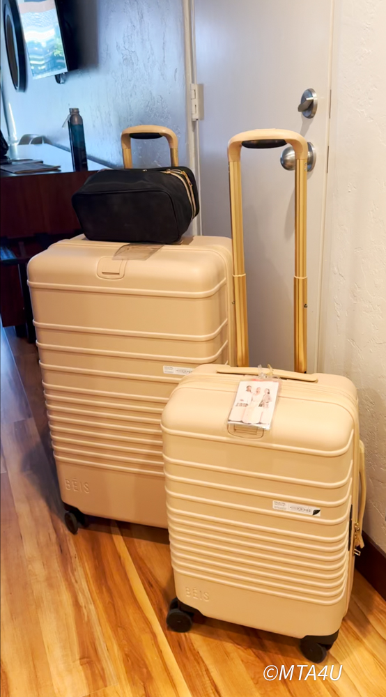 Beis carry-on luggage and 29" luggage in beige