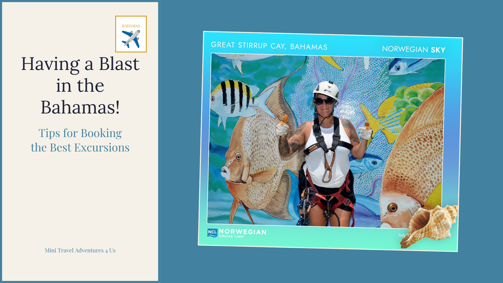 Noel Chapman zip lining during a shore excursion at Great Stirrup Cay, Bahamas from the Norwegian Sky cruise ship.