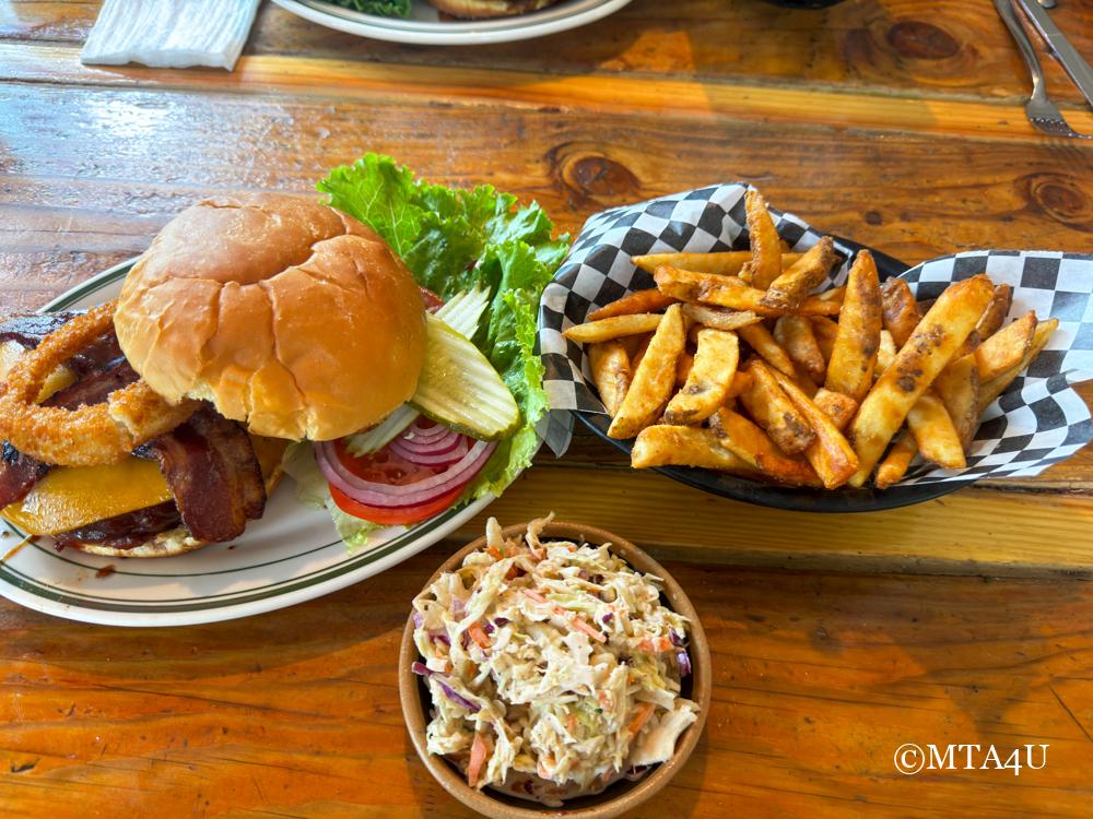 Smokey BBQ and Cheddar burger, topped with barbecue sauce and melted cheddar cheese.