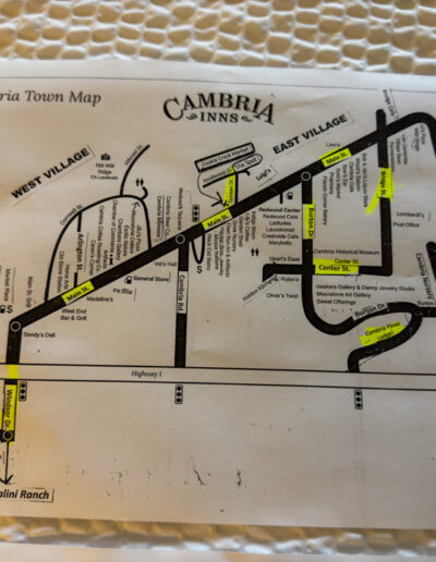 Cambria town map showing locations and attractions near Sand Pebbles Inn.