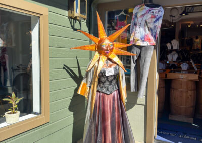 Creative scarecrow displays at the Cambria Scarecrow Festival.