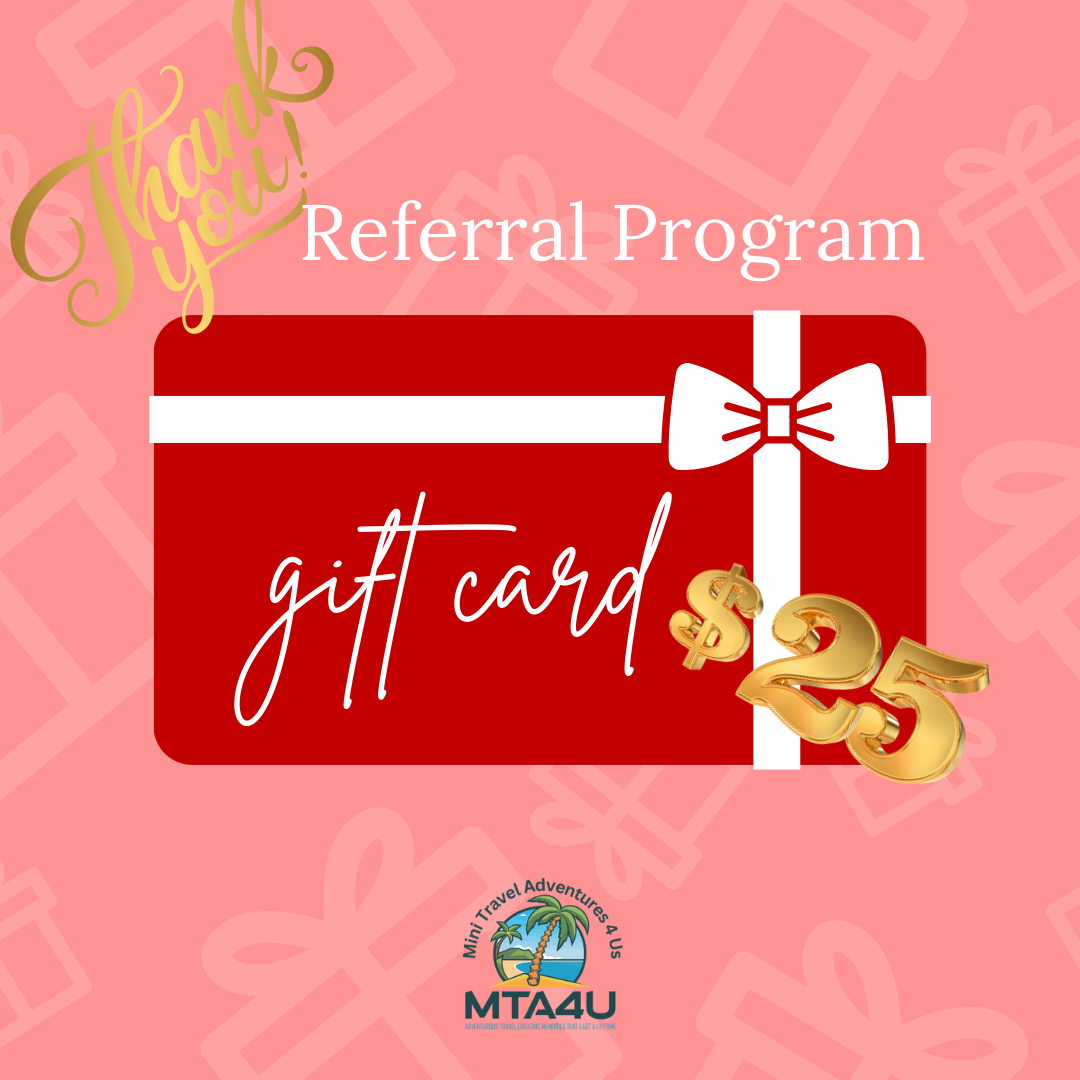 Referral program gift card graphic featuring a festive red background, a white bow, and text "gift card".