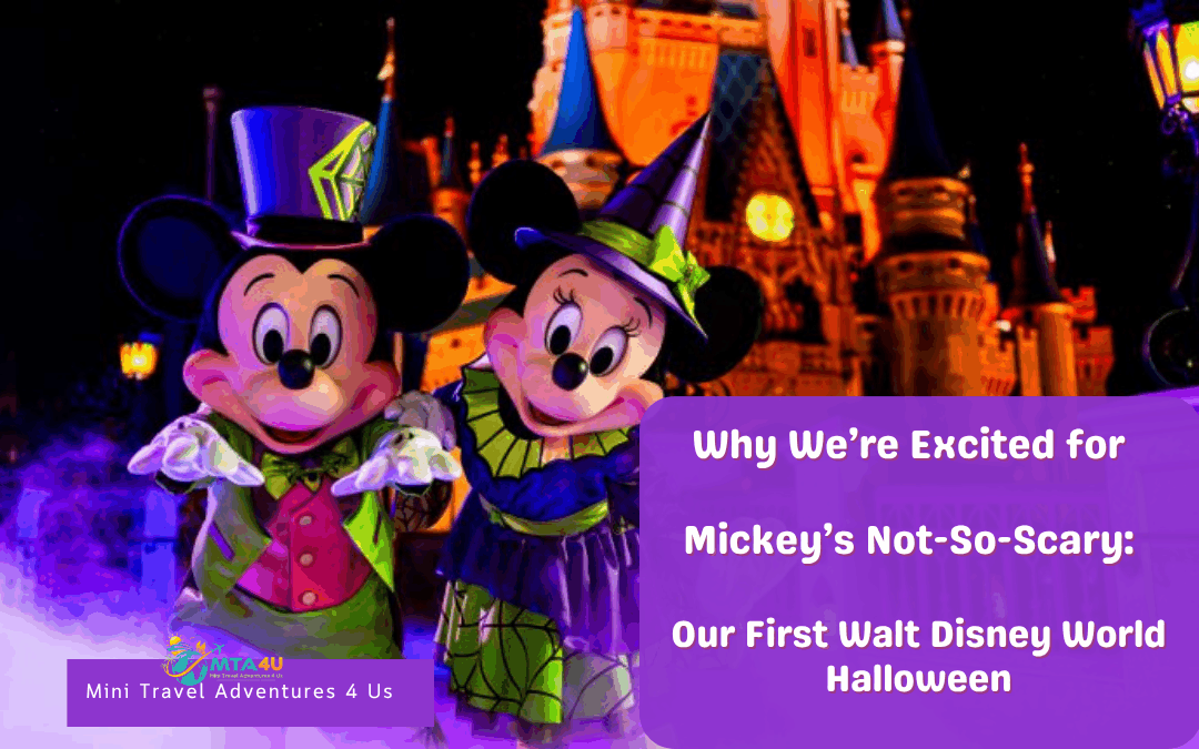 Mickey and Minnie dressed in Halloween costumes in front of Cinderella Castle during Mickey’s Not-So-Scary Halloween Party at Walt Disney World.