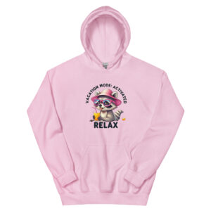 Vacation Mode Activated: Relax Raccoon Unisex Hoodie Light Pink