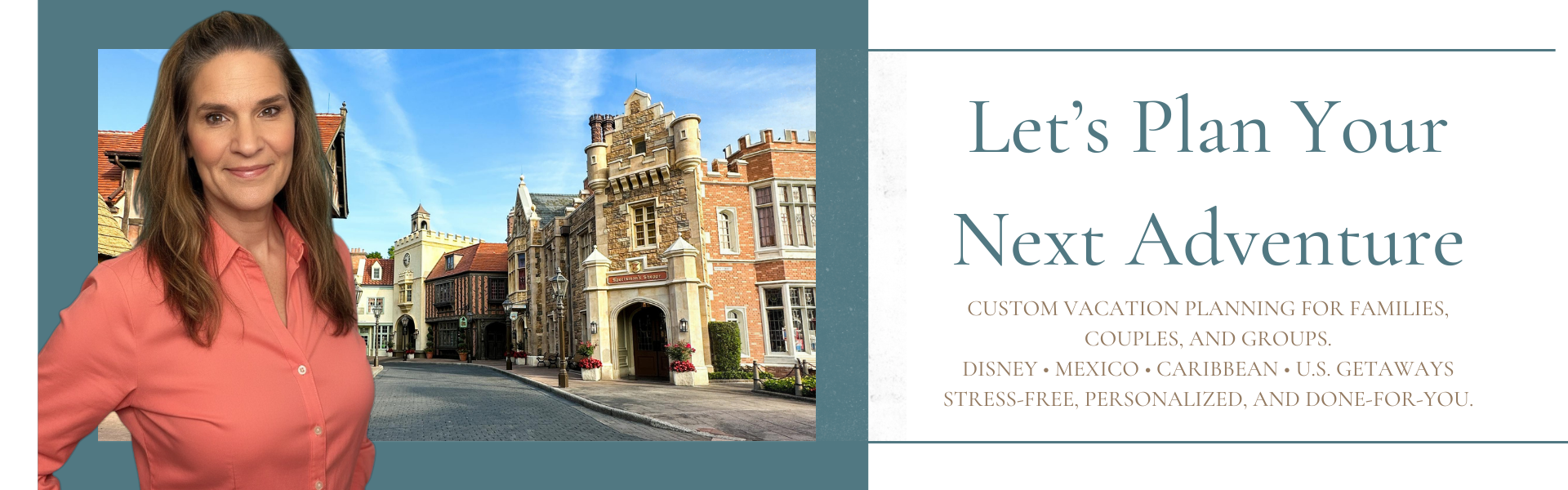 Noel Chapman, travel advisor with Mini Travel Adventures 4 Us, featured on travel consultation page header.