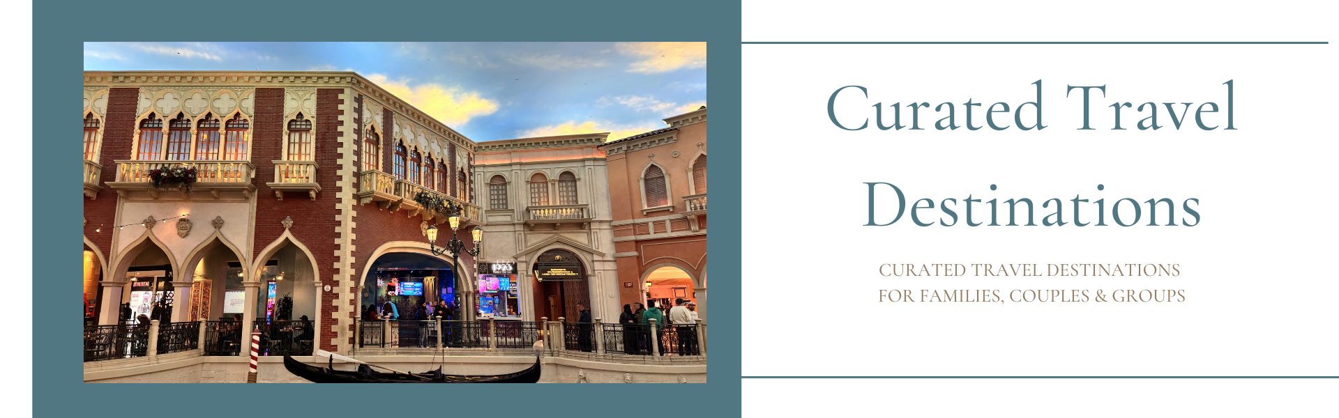 Venetian gondola canal in Las Vegas used as the curated travel destinations page header image.