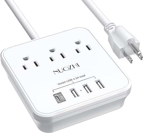 Cruise approved power strip with multiple outlets and USB ports for charging devices in cruise cabins.