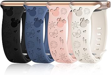 engraved apple watch bands for theme parks breathable silicone watch bands for women disney inspired design.