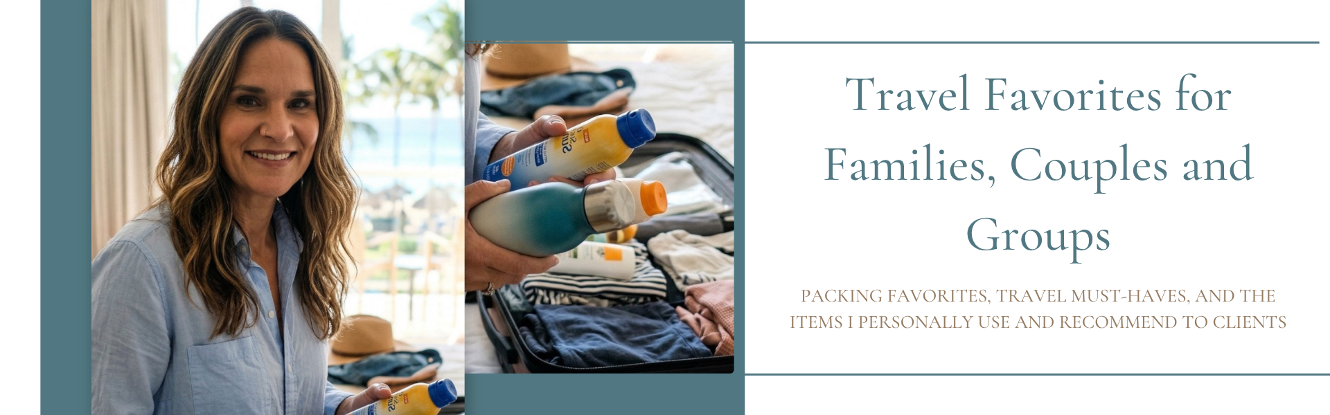 Woman packing a suitcase in a bright beachside hotel room with travel essentials like sunscreen and reusable bottles for a vacation.