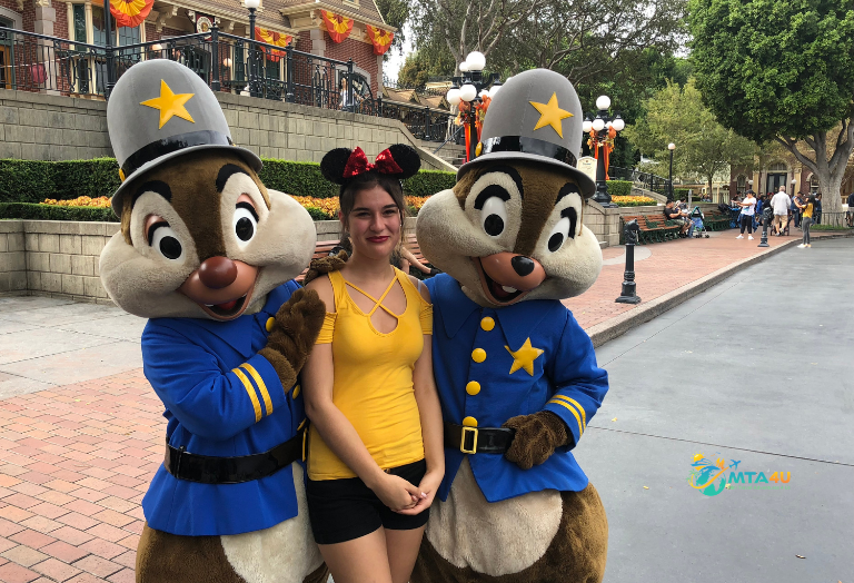 Daughter meeting Chip and Dale Disneyland trip experience.