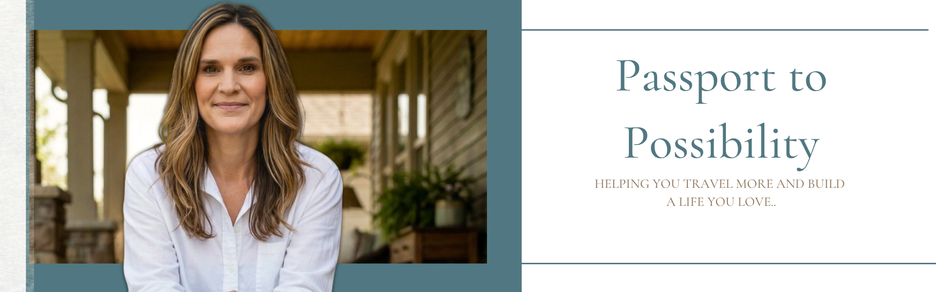 Noel Chapman sitting on her front porch representing a work from home lifestyle and building a life you love through travel