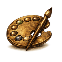 Gold palette and paintbrush icon representing coloring books and creative products.