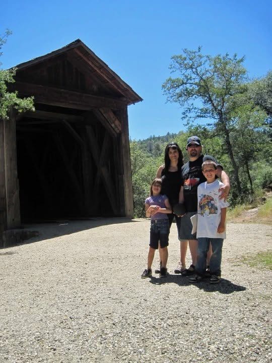 Our family at the Bridgeport covered bridge on our first visit in 2005