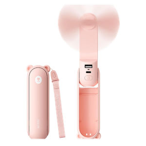 Pink JISULIFE 3-in-1 handheld rechargeable travel fan with power bank and flashlight