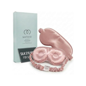 Pink MATASSE mulberry silk sleep mask with deep contoured eye cups and adjustable strap