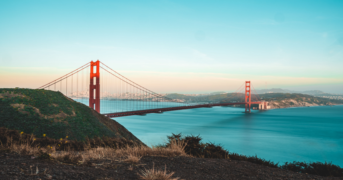 The Golden Gate Bridge in San Francisco on a clear day.