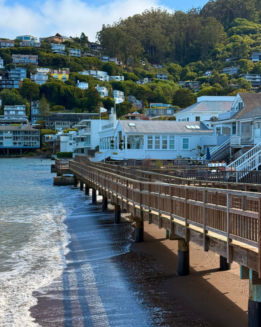 Scenic Sausalito waterfront along San Francisco Bay in California.